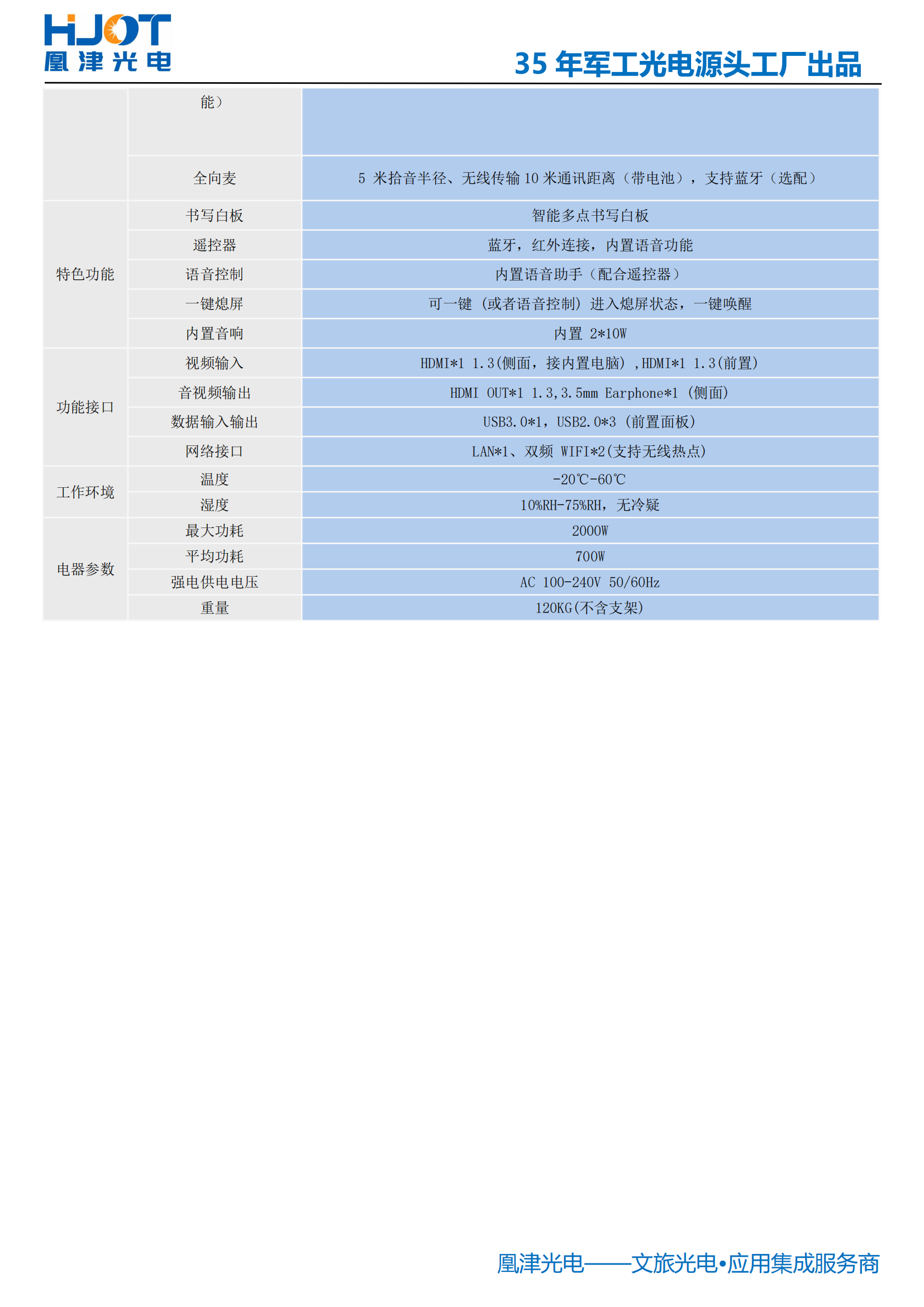 135寸LED会议一体机参数-凰津光电